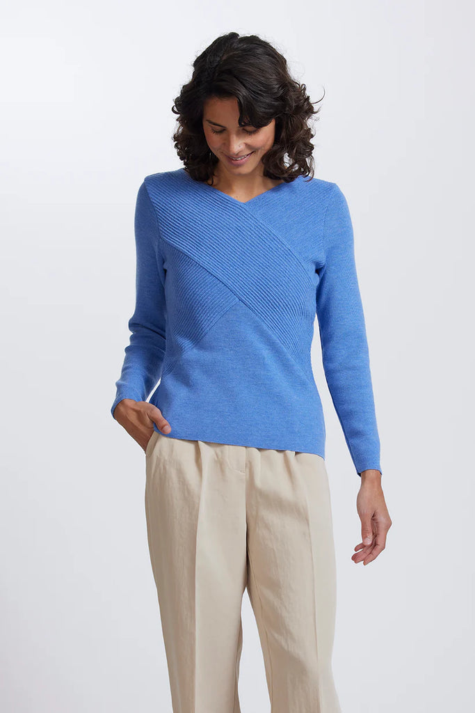 Womens LS V Rib Wrap Jumper Cornflower RM2055