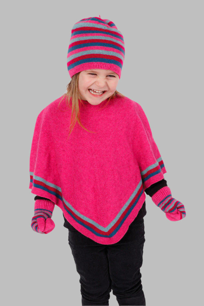 Kids Striped Poncho Peony  NB711
