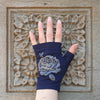 Merino Fingerless Gloves - Hobo Length Ink Rose Print