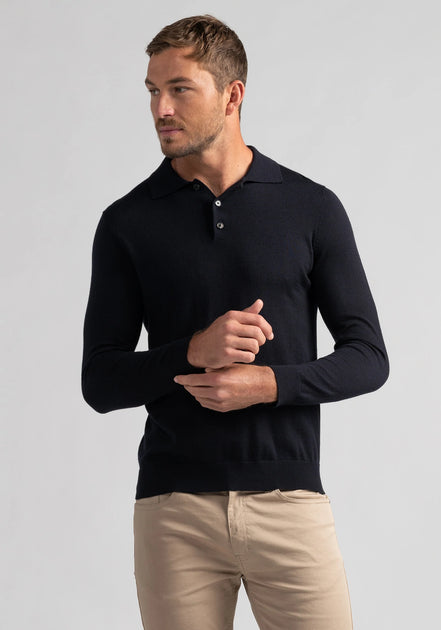 Mens Long Sleeve Knit Polo | Shop Untouched World | Te Huia New Zealand