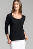 Womens MicroModal Easy Fit 3/4 Sleeve U Scoop Neck Black 2400