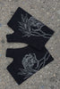 Merino Fingerless Gloves - Hobo Length Black Peony