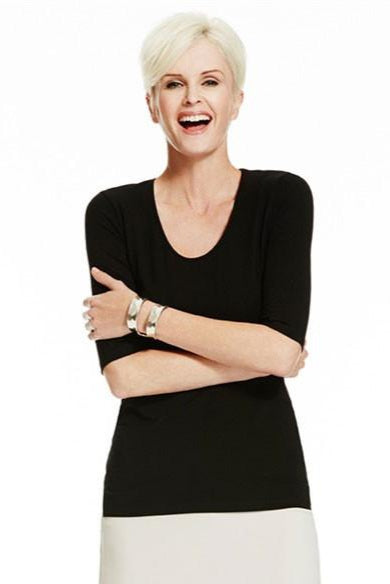 Womens MicroModal Slim Fit 1/2 Sleeve Deep U Neck-Paula Ryan-Te Huia New Zealand
