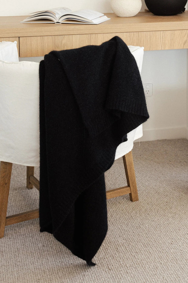 Large Possum Merino Throw Jet 0385