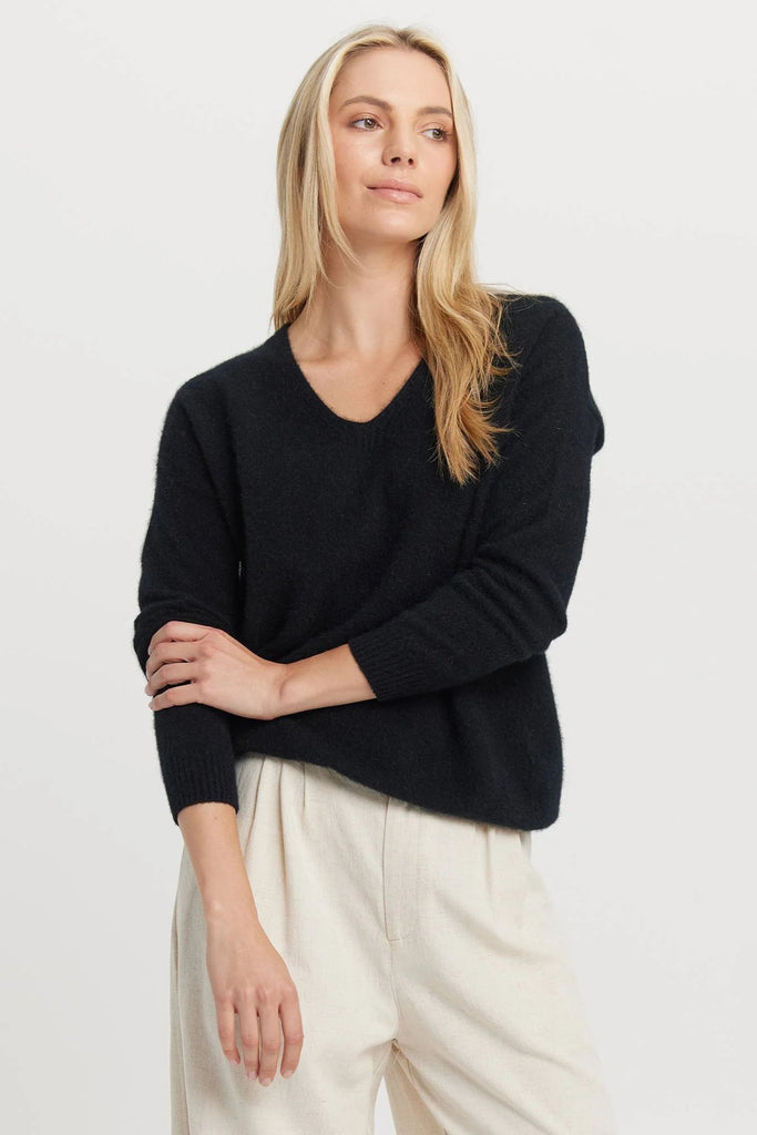 Womens Relax V Sweater Noir-100077