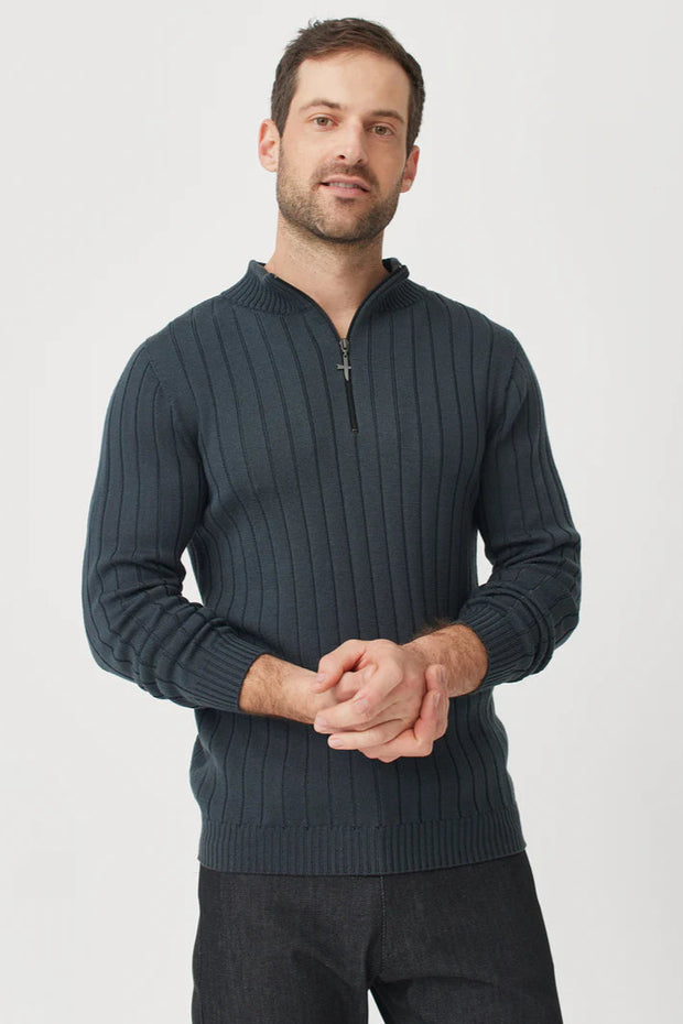 Mens Finn Merino Zip Sweater Schist 100083
