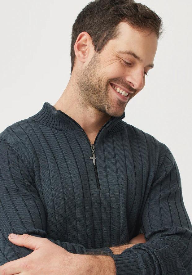 Mens Finn Merino Zip Sweater Schist 100083