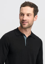 Mens Harry Long Sleeve Polo-Black/Pigeon-100237