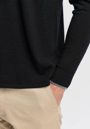 Mens Harry Long Sleeve Polo-Black/Pigeon-100237