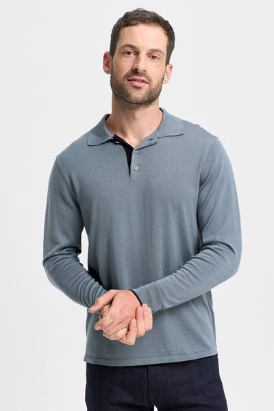 Mens Harry Long Sleeve Polo-Pigeon/Black-100237