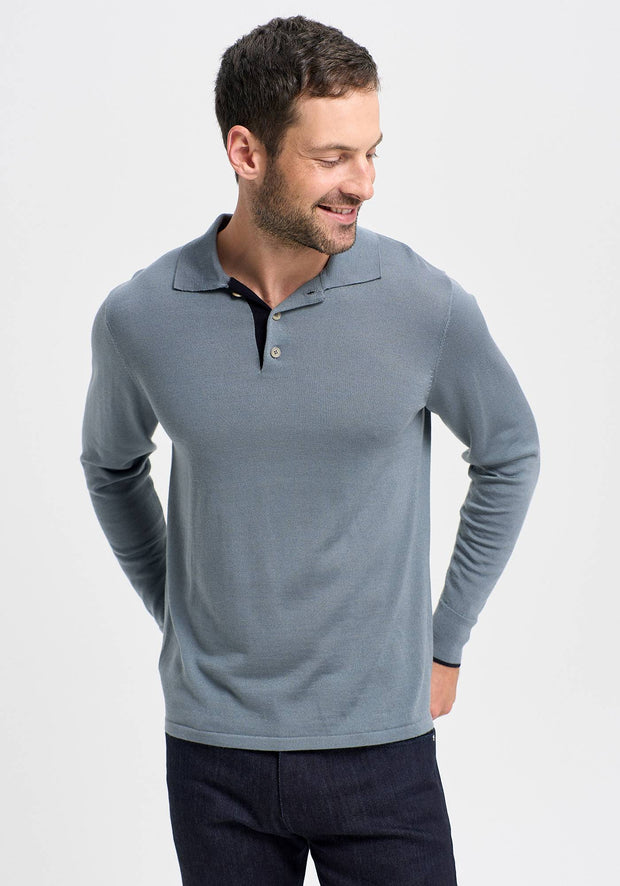 Mens Harry Long Sleeve Polo-Pigeon/Black-100237