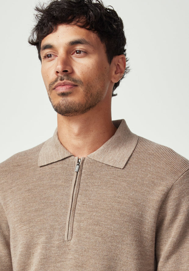 Mens Bay Half Zip Cobblestone/Ecru 100345vn