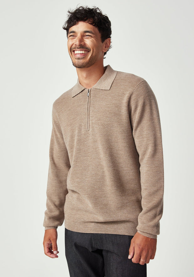 Mens Bay Half Zip Cobblestone/Ecru 100345vn