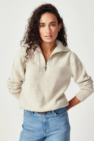 Womens Chunky Half Zip Beech Fleck 100439