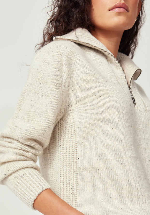 Womens Chunky Half Zip Beech Fleck 100439