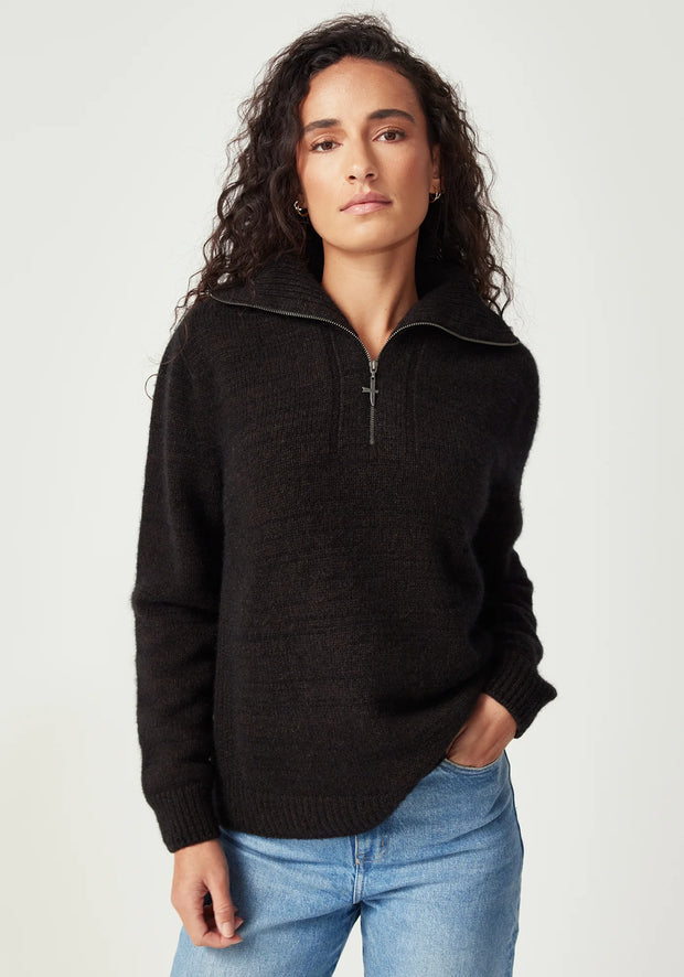 Womens Chunky Half Zip Chocolate 100447