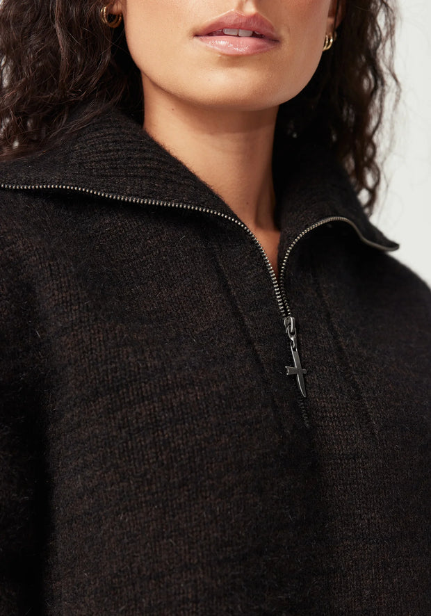 Womens Chunky Half Zip Chocolate 100447