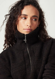 Womens Chunky Half Zip Chocolate 100447