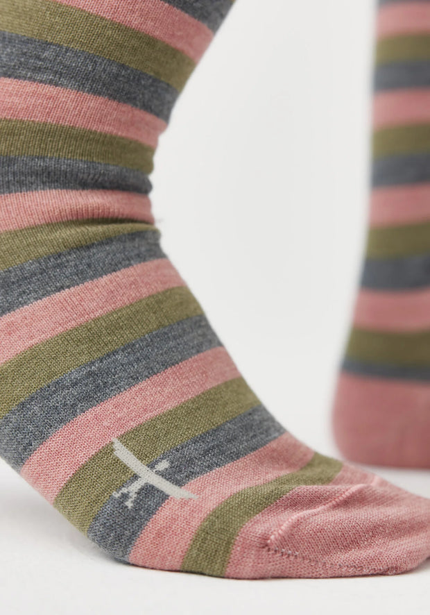Unisex Wide Stripe Sock Dusty Pink Mix 6771B