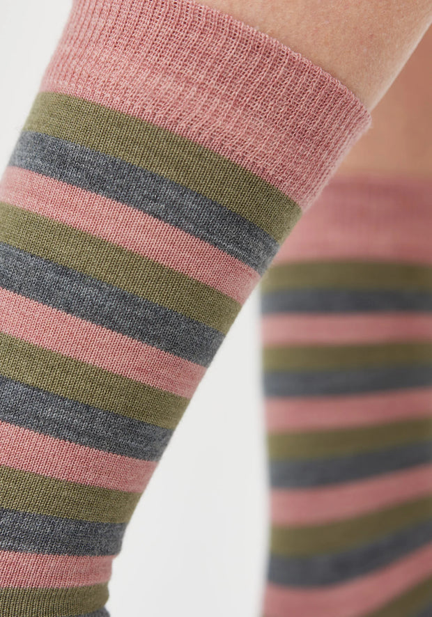 Unisex Wide Stripe Sock Dusty Pink Mix 6771B