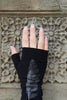 Merino Fingerless Gloves - Regular Length Black Feather Print