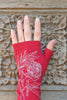 Merino Fingerless Gloves - Regular Length Red Peony Print