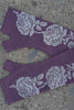 Merino Fingerless Gloves - Regular Length Purple Vintage Rose Print