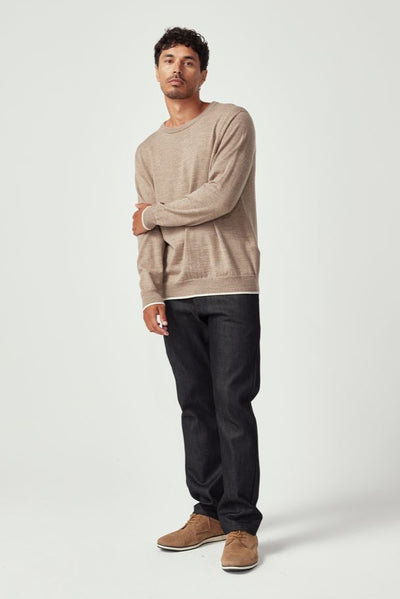 Mens Miles Crew Sweater Cobblestone/Ecru  100184