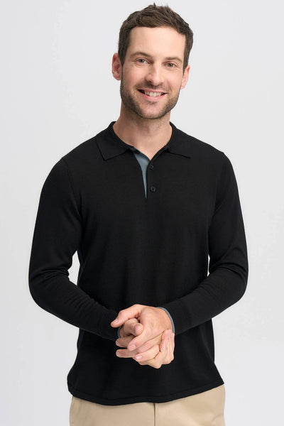 Mens Harry Long Sleeve Polo-Black/Pigeon-100237