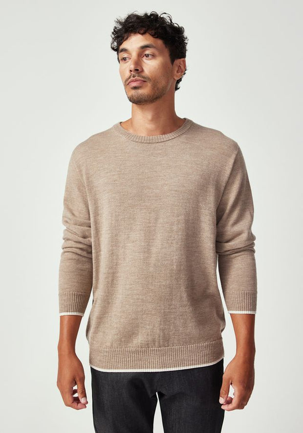 Mens Miles Crew Sweater Cobblestone/Ecru  100184