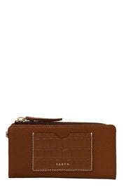 Willa Wallet - Tan Croc + White Stitch