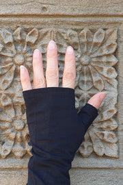 Merino Fingerless Gloves - Regular Length Black