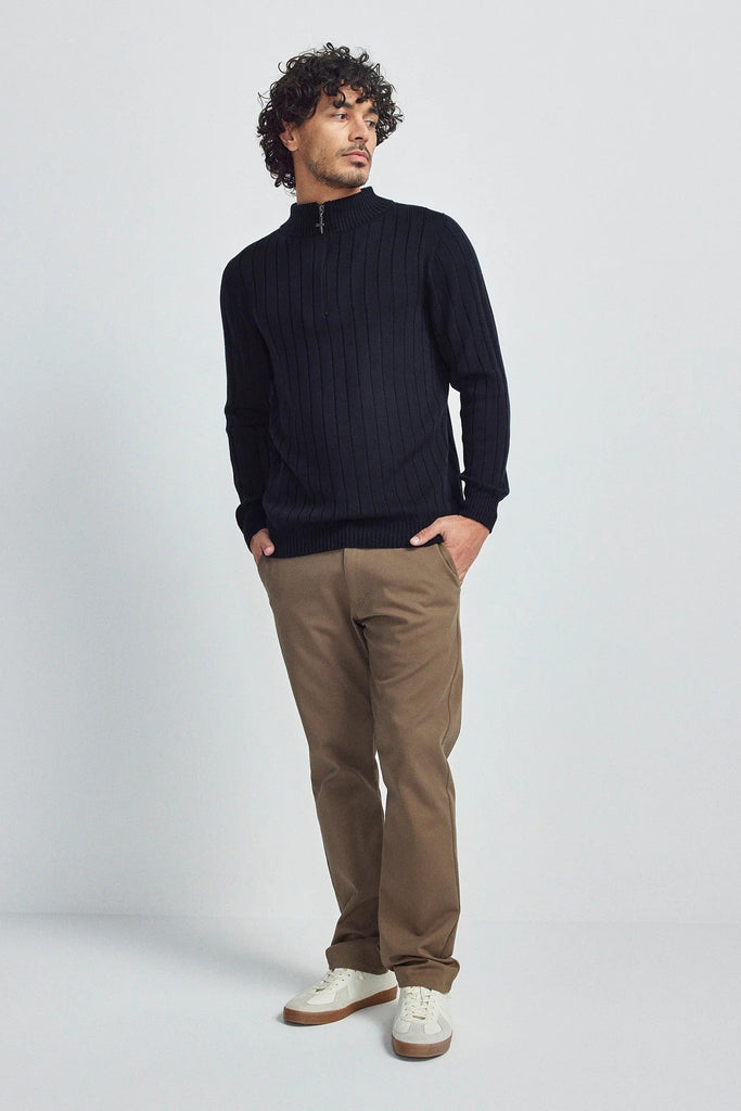 Mens Finn Merino Zip Sweater Deep Blue 100083