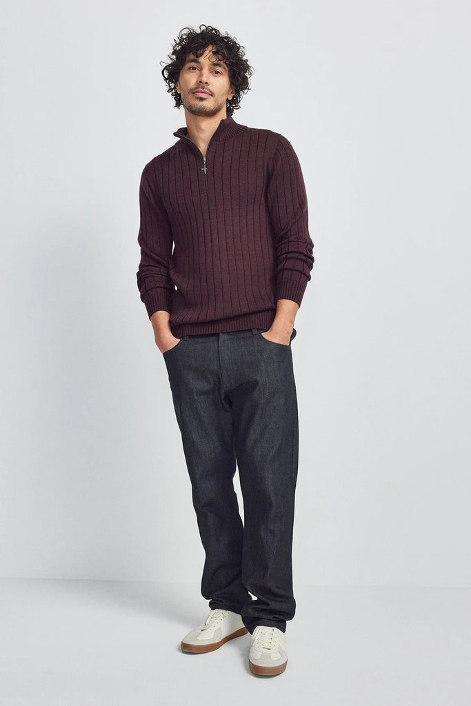 Mens Finn Merino Zip Sweater Noirberry 100083