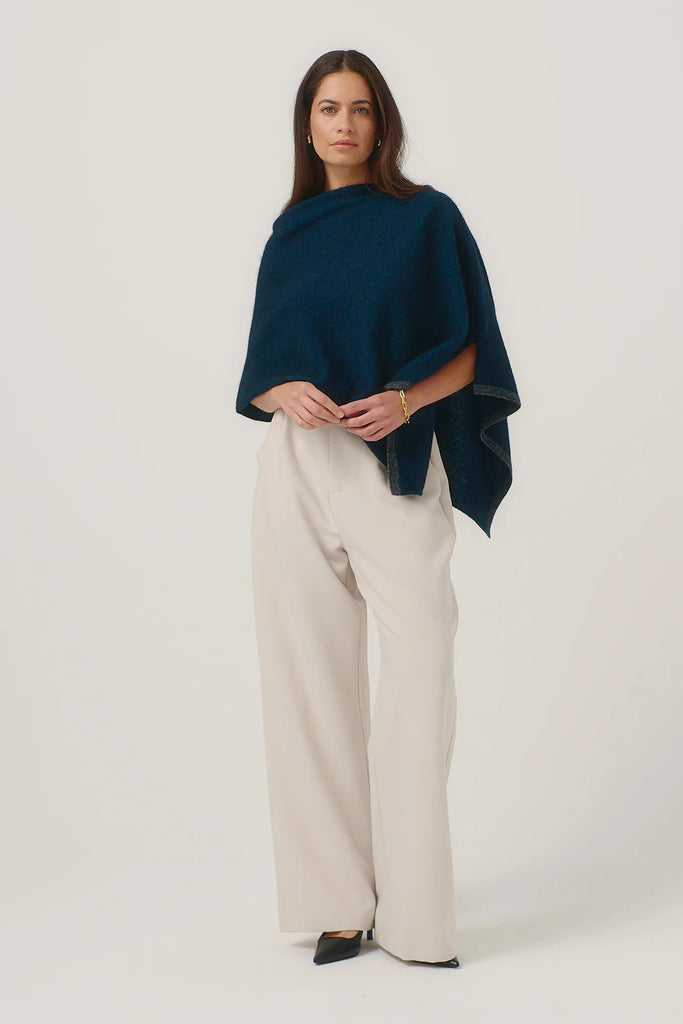 Womens Two Tone Poncho Peacock/Sate 1623