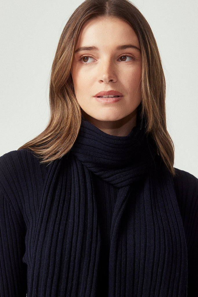 Unisex Rib Merino Scarf Deep Blue 0660