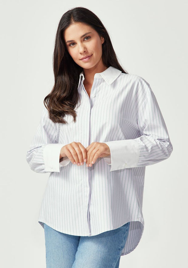 Womens Frankie Shirt Lilac Green Stripe 600141A