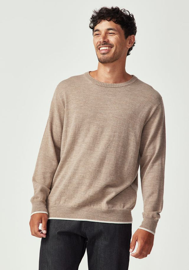 Mens Miles Crew Sweater Cobblestone/Ecru  100184