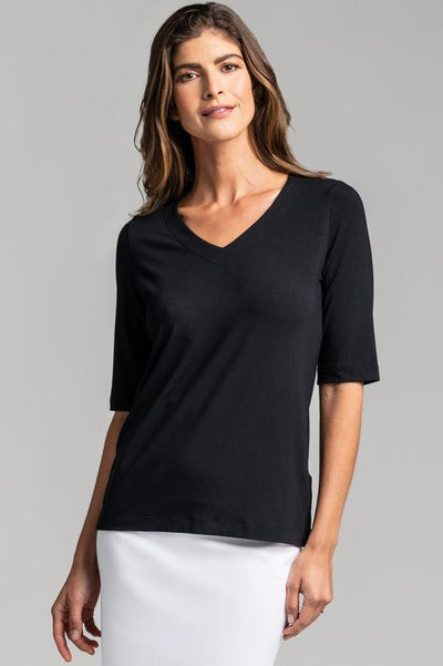 Womens MicroModal Easy Fit 1/2 Sleeve V Black 9609