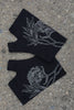 Merino Fingerless Gloves - Hobo Length Black Peony