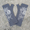 Merino Fingerless Gloves - Standard Length Charcoal Peony