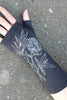Merino Fingerless Gloves - Standard Length Charcoal Peony
